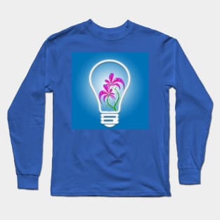 A blue bulb with a digital flower inside Long Sleeve T-Shirt